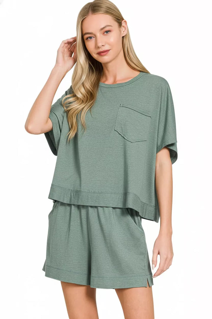 Zenana Exposed Seam Boxy Top & Shorts Set