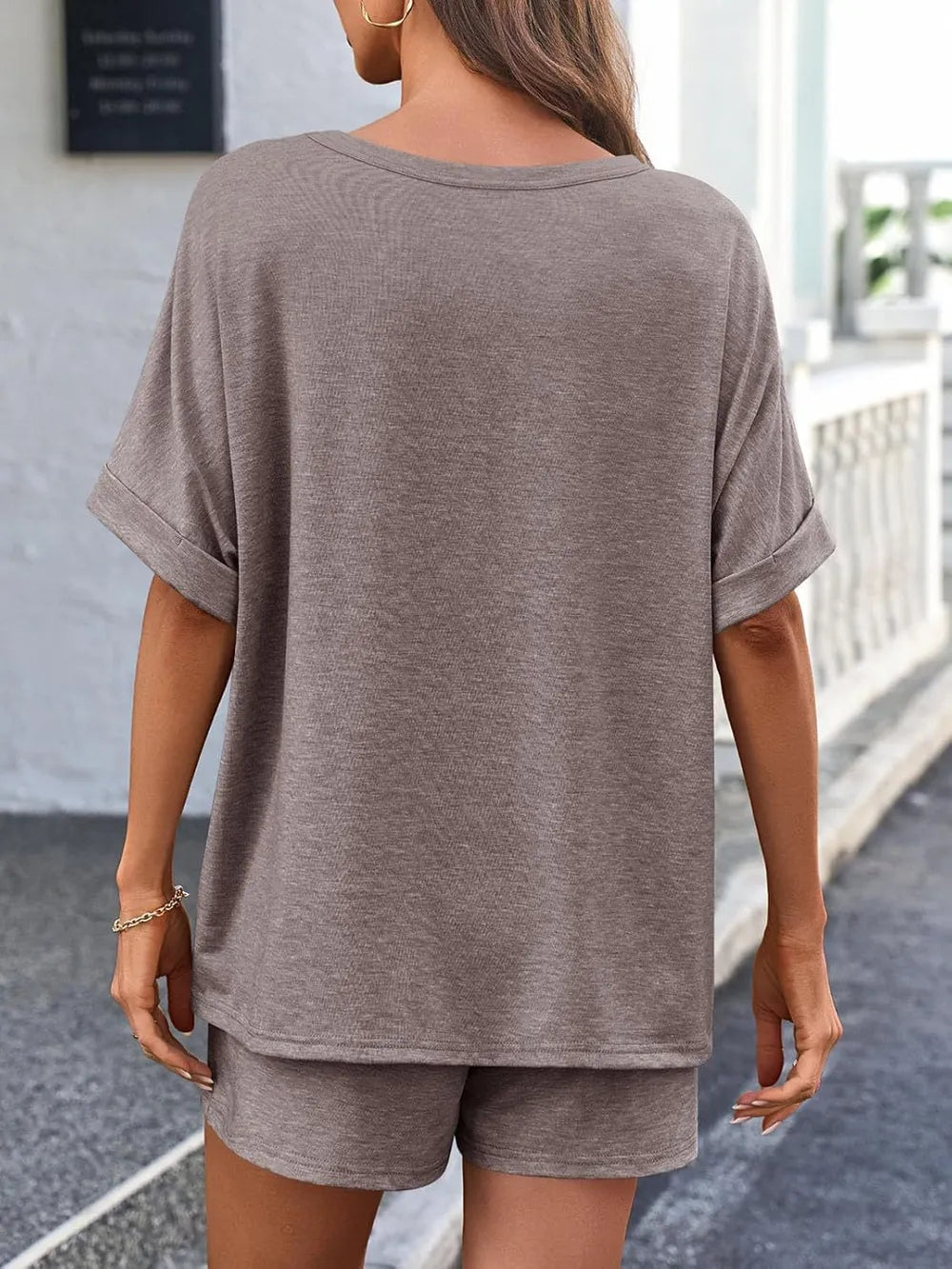 Round Neck T-Shirt and Drawstring Shorts Set