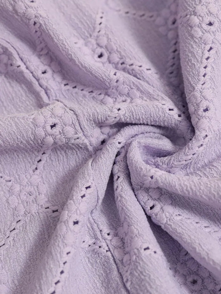 Eyelet Round Neck Flutter Sleeve Top