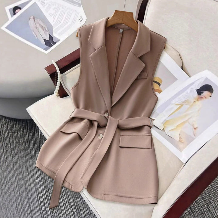 Womens Solid-Color Blazer-Style Loose-Fit Vest With Ties