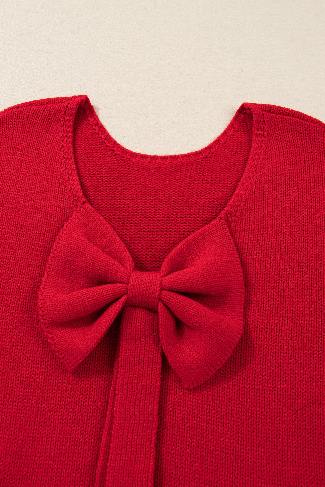 Fiery Red Festive Bow Backless Bubble Sleeve Sweater