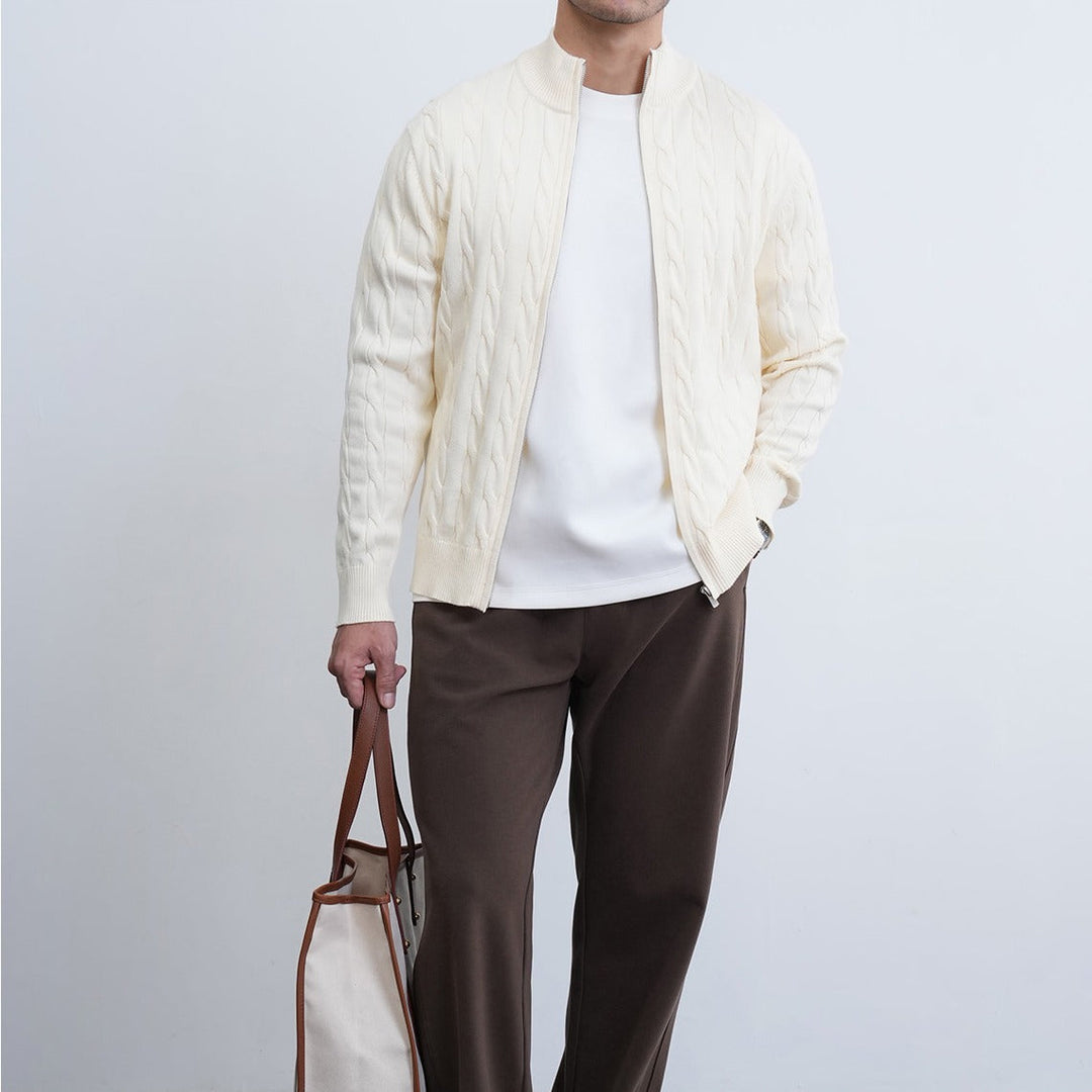 Mens Casual Slim-fit Jacquard Knitted Coat With A Stand-up Collar