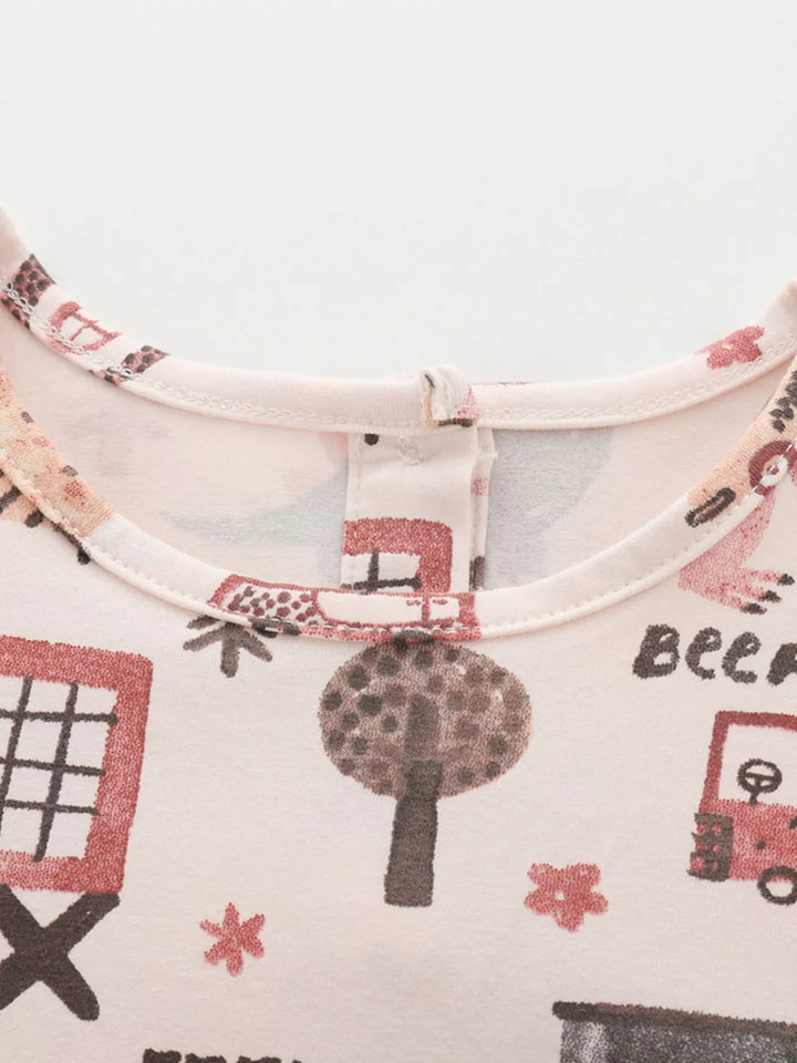 Children's Tiered Cartoon Print Casual Dress