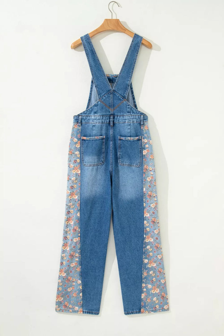 Vintage Rose Printed Pleated Loose Denim Overall