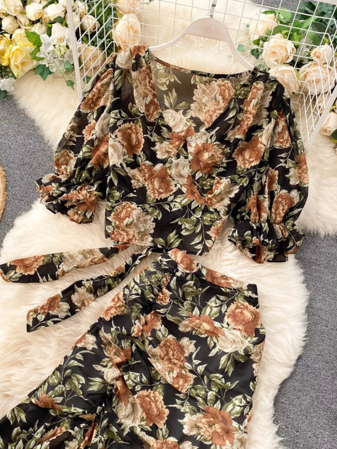 Floral Print Crop Top and Skirt Set