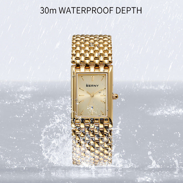 Ultra-thin Gold Quartz Watch Rectangular Stainless Steel Band Waterproof Couple Watch