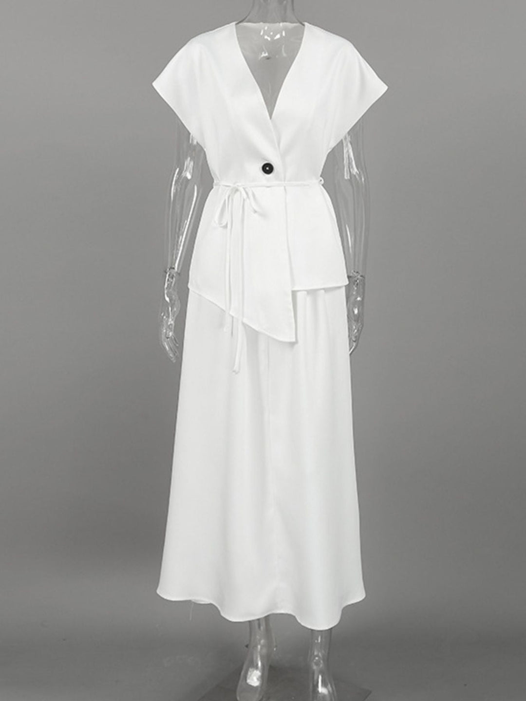 One Button Short Sleeve Top and Skirt Set