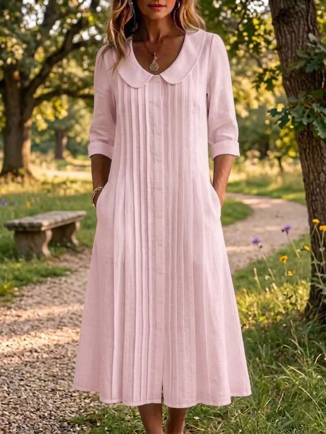 Full Size Peter Pan Collar Button Down Dress Plus Size