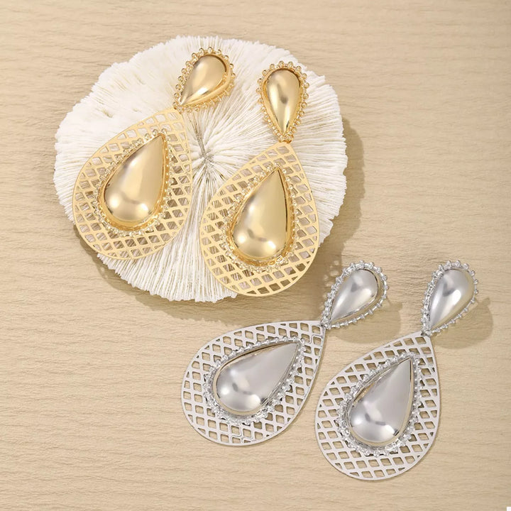 Hollowed-Out Teardrop Statement Earrings