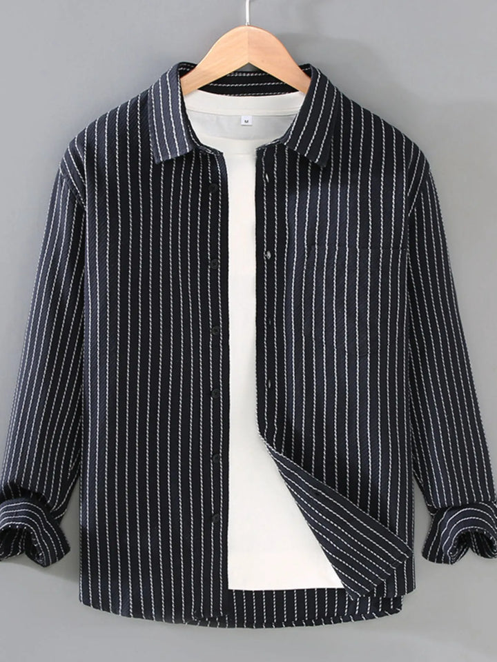 Men's Plus Size Striped Button Up Long Sleeve Shirt