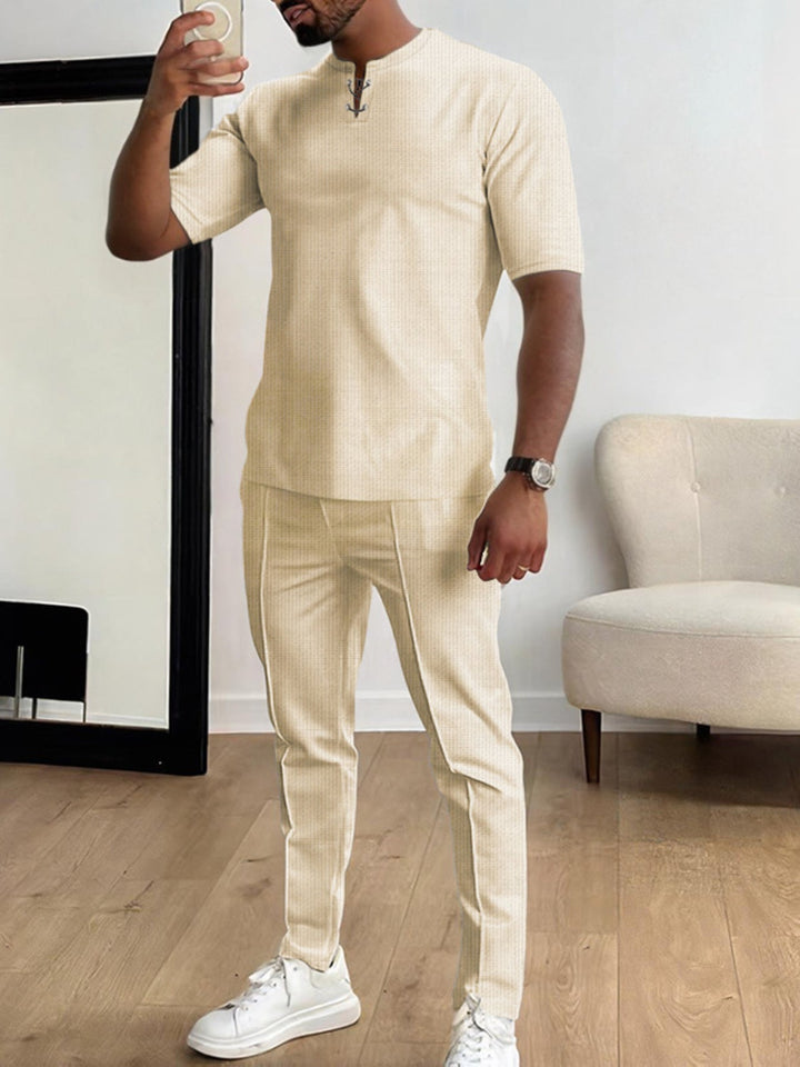 Men's Full Size Casual Short-Sleeve Top and Pants Set Plus Size