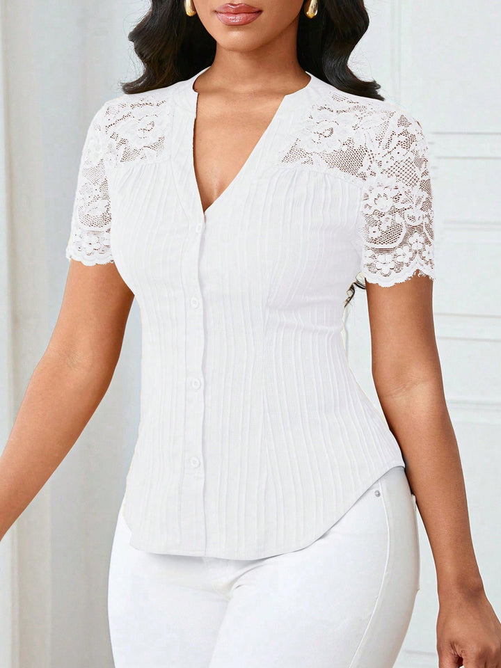 Lace Sleeve Button Up Shirt