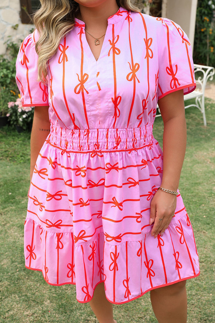 Rose Bow Tastic Clinched Waist Ruffled Plus Size Dress