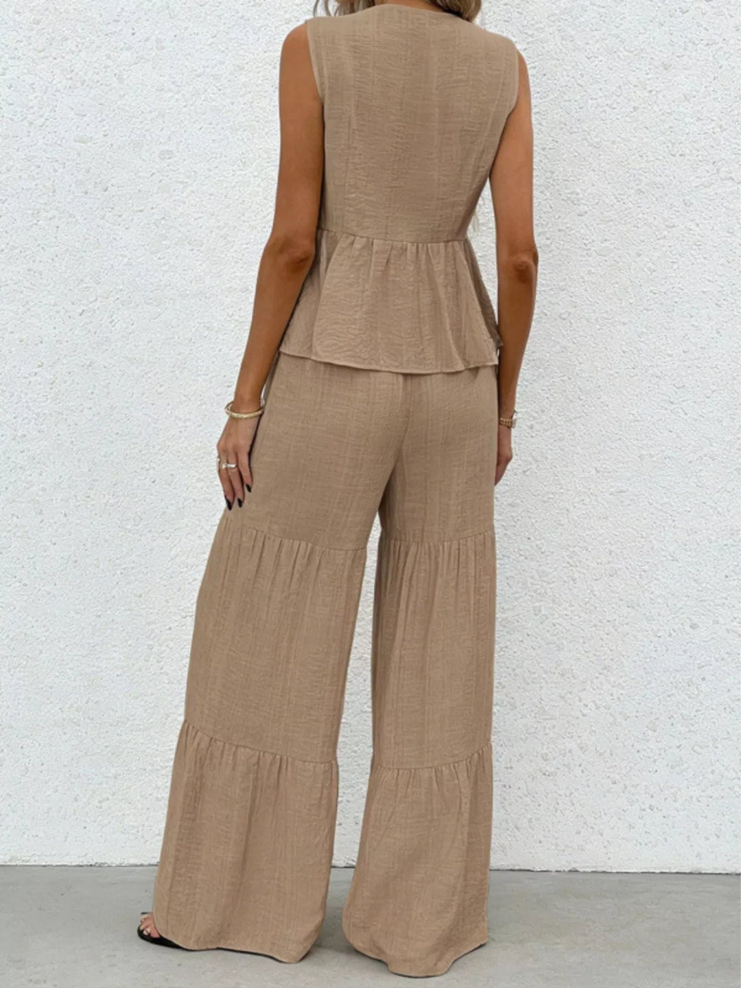 Sleeveless Tie-Front Top and Wide Leg Pants Set