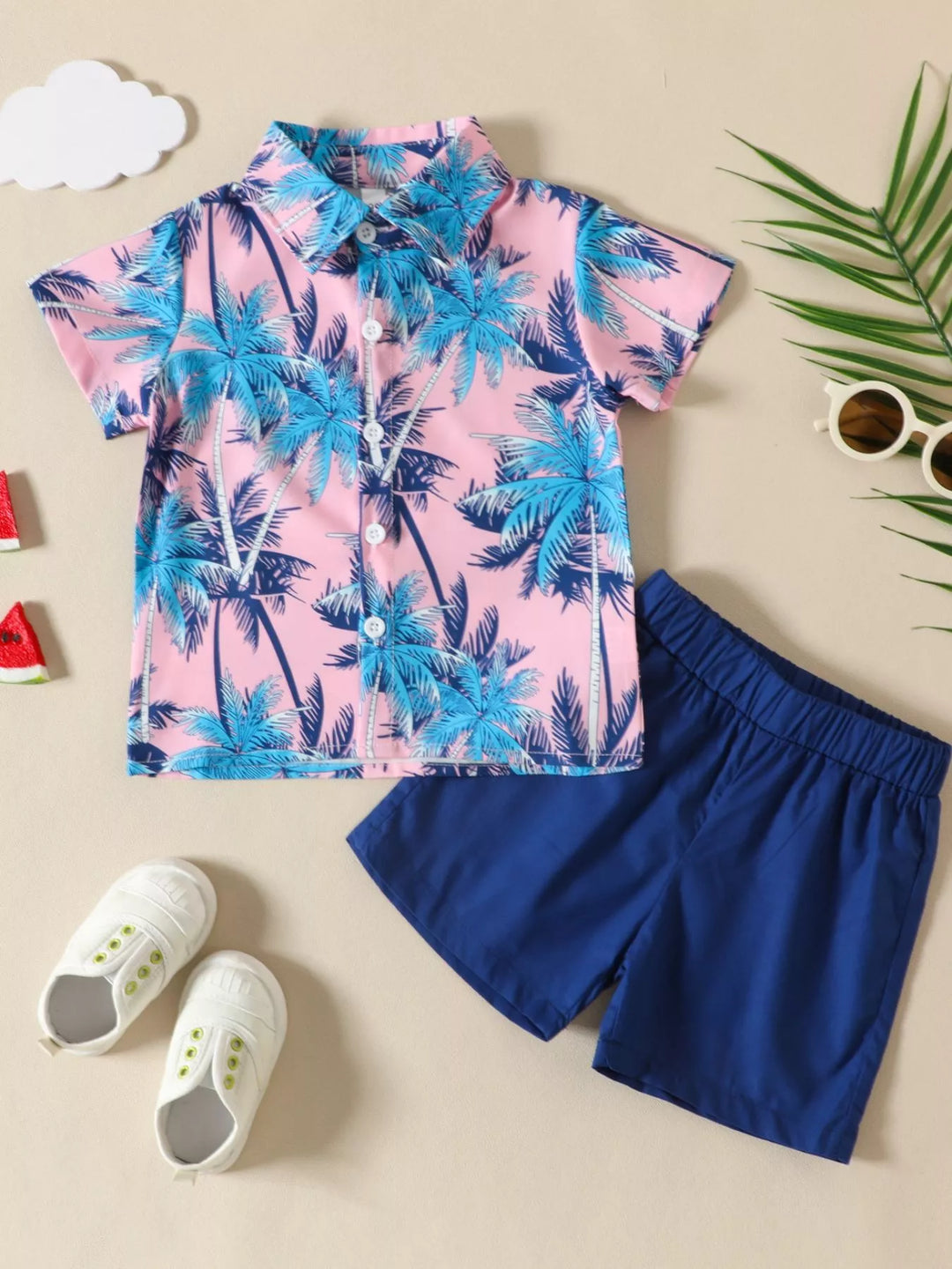 Children's Tropical Print Shirt and Shorts Set