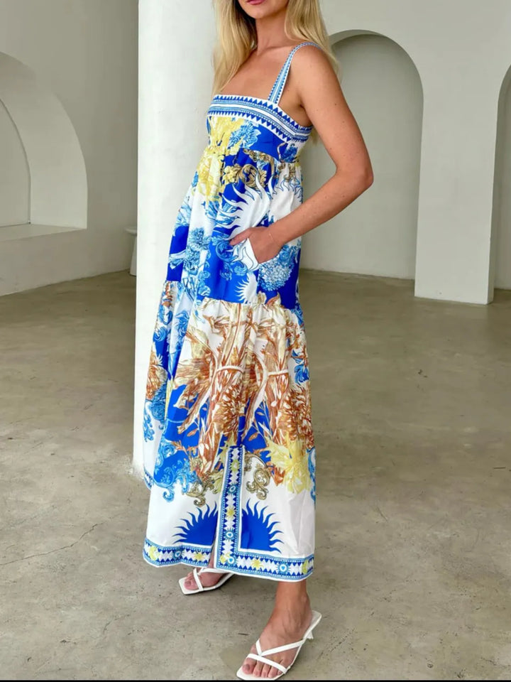 Pocketed Printed Sleeveless Cami Dress