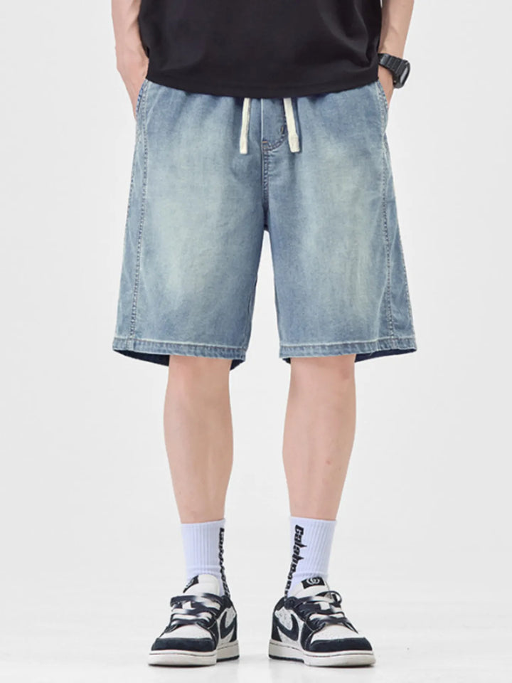 Men's Plus Size Casual Loose Fit Denim Shorts with Drawstring