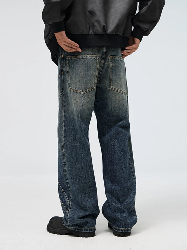 Men's Full Size Vintage Wash Wide Leg Jeans Plus Size