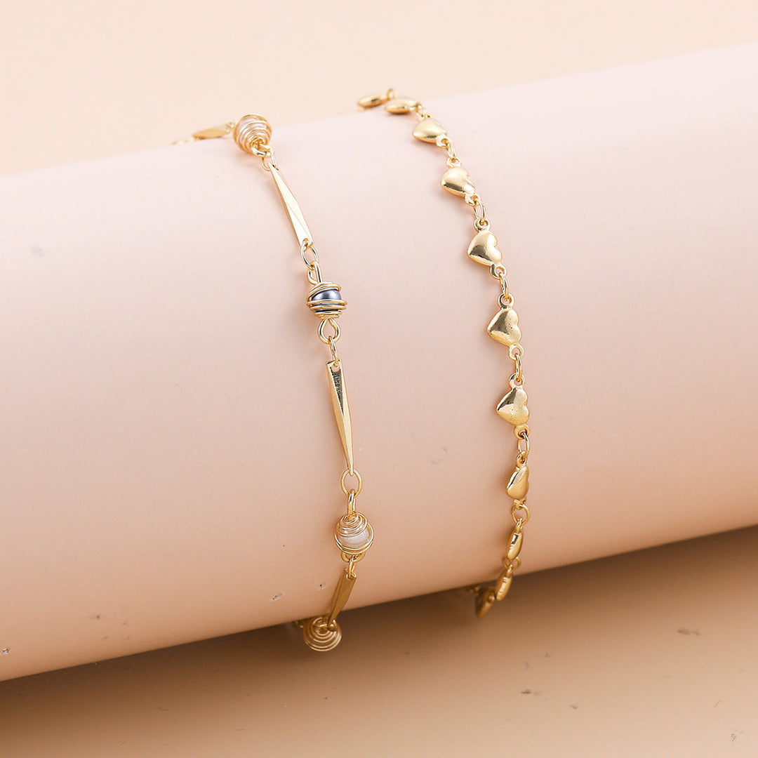 Bohemian-style Cross And Double-heart Multi-layer Anklet