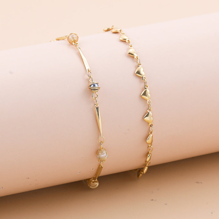 Bohemian-style Cross And Double-heart Multi-layer Anklet