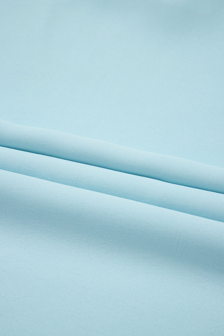 Light Blue Puff Sleeve Pleated High Waist Flowy Long Dress