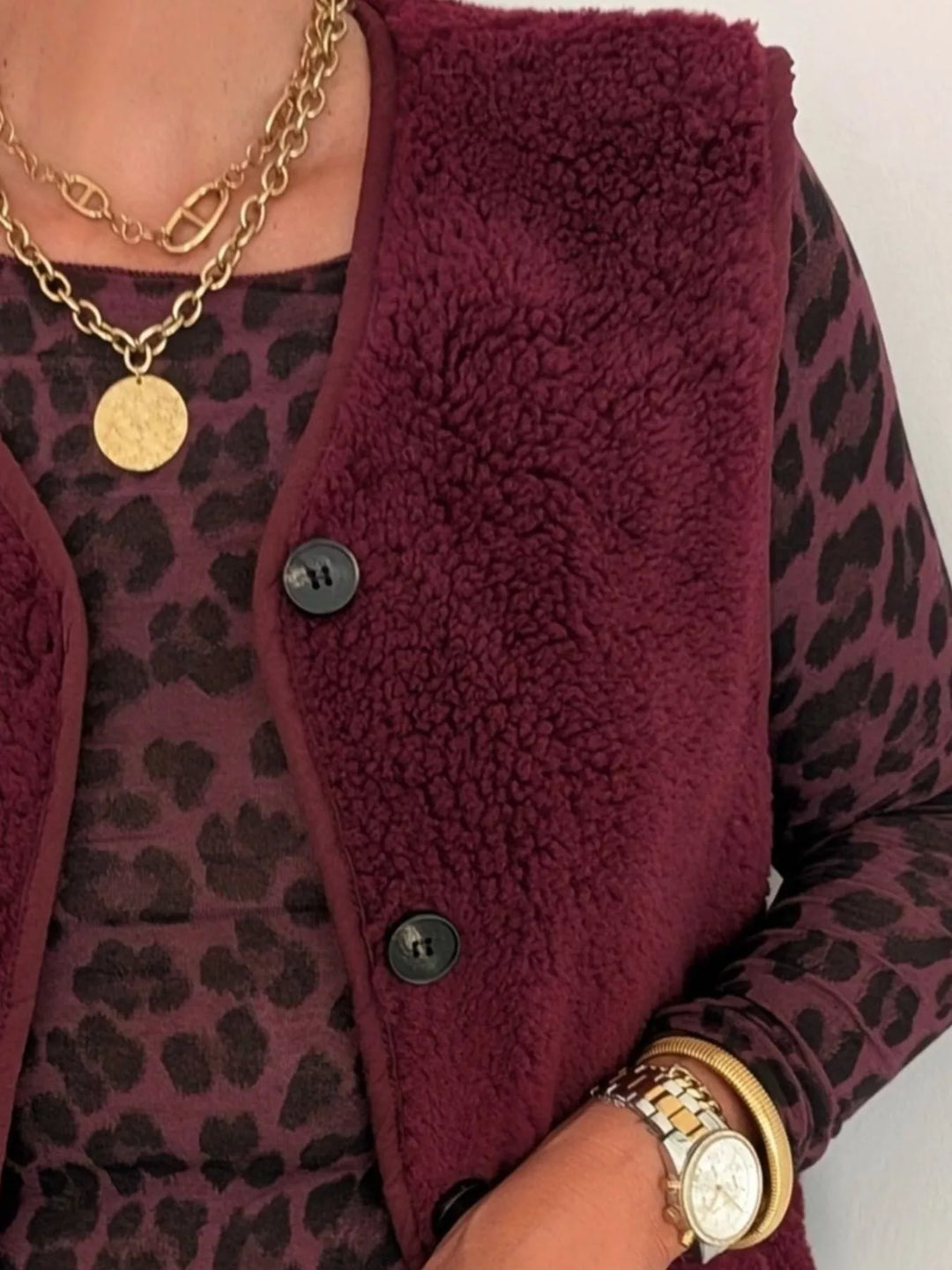 Fleece Button-Down Vest Coat