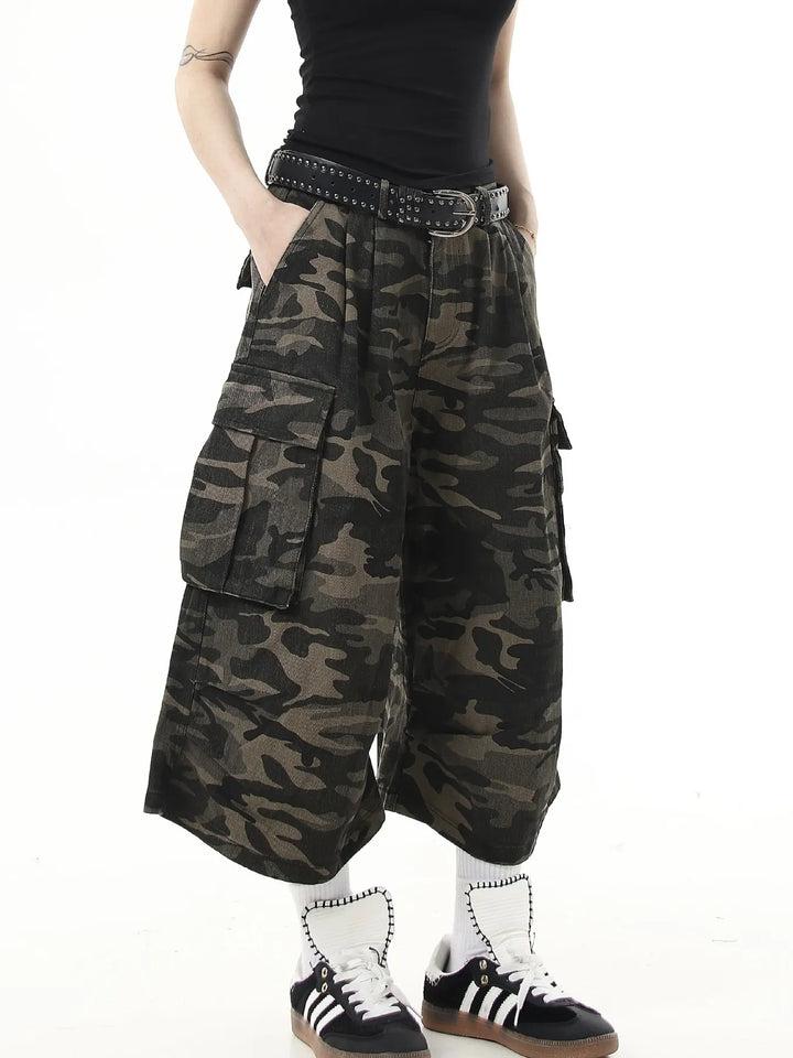 Men's Full Size Camouflage Wide-Leg Cargo Jeans Plus Size