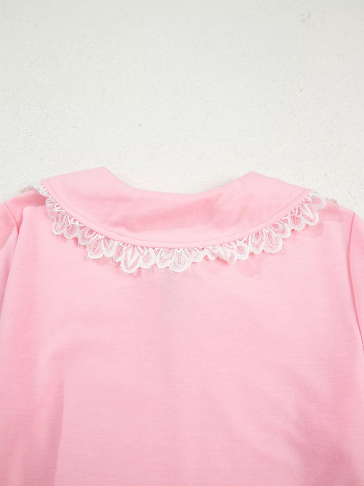 Peter Pan Lace Embellished Neck Sweatshirt and Skirt Two Piece Set