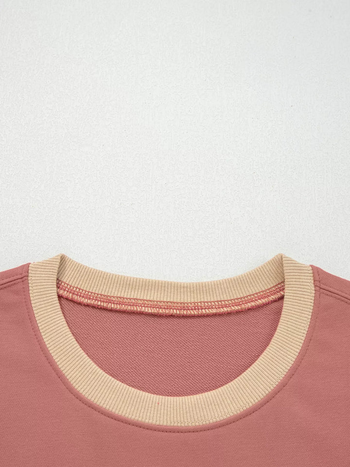 Contrast Star Patchwork Exposed Seam Uneven Hem Drop Shoulder Sweatshirt