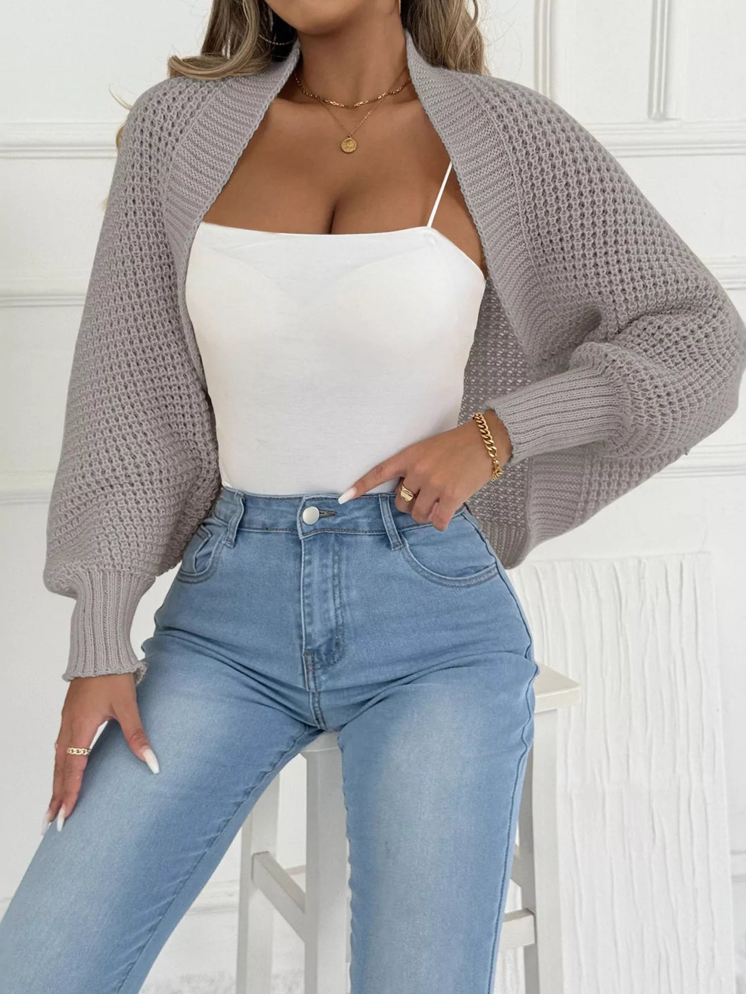 Open Front Batwing Sleeve Cardigan