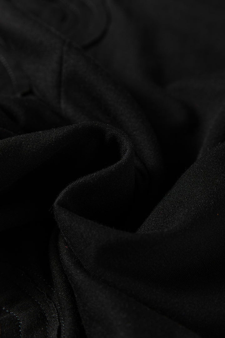 Black Solid Color Raw Seam Big Flower Patched Loose Overall Jumpsuit