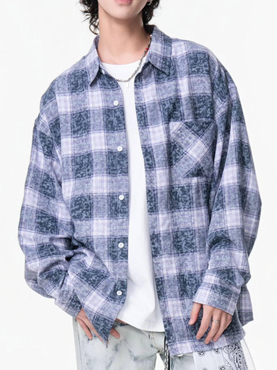Men's Plus Size Plaid Button Up Long Sleeve Shirt