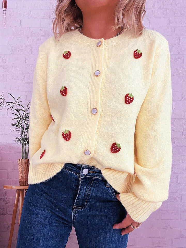 Strawberry Button Up Long Sleeve Cardigan