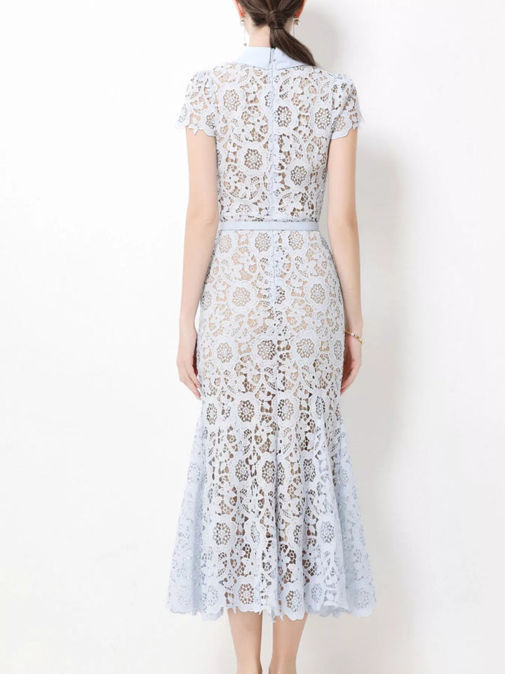 Lace Short Sleeve Midi Dress