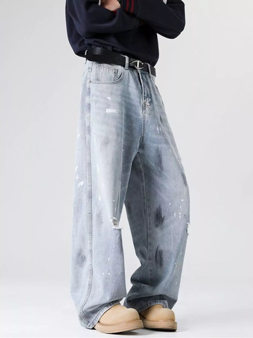 Men's Full Size Distressed Wide Leg Jeans Plus Size