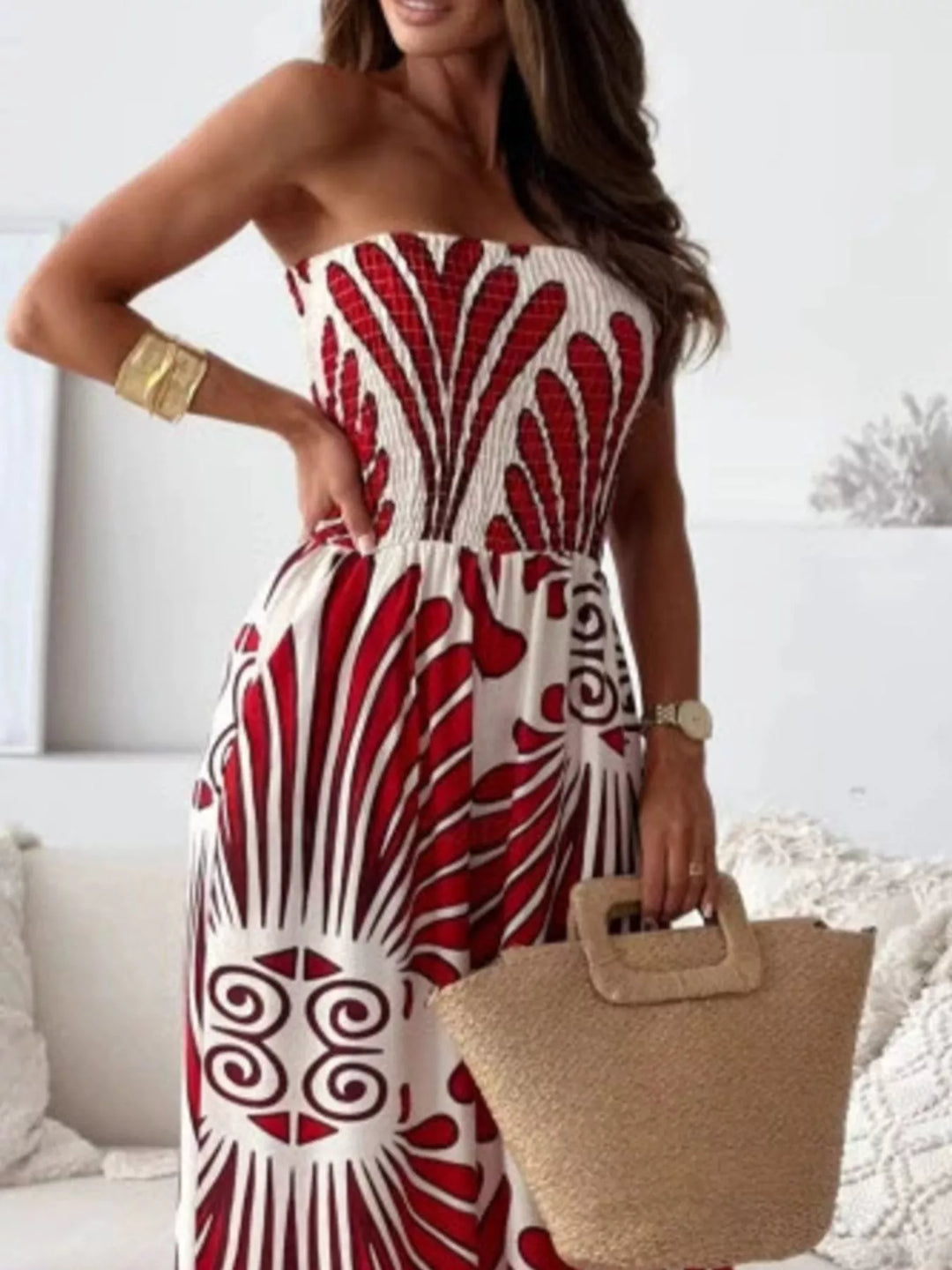 Printed Strapless Wide-Leg Jumpsuit