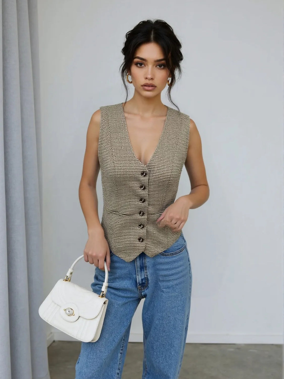 Plaid Button Down Vest