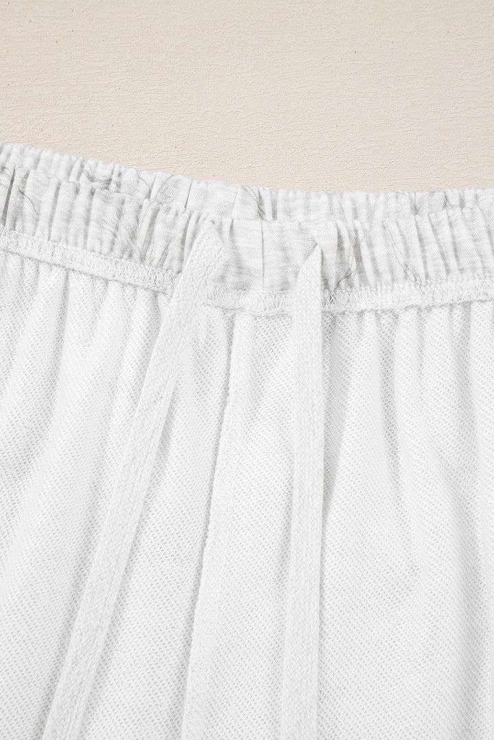 Light Grey Abstract Print Loose Drop Sleeve Hoodie Elastic Waistband 2pcs Pant Set