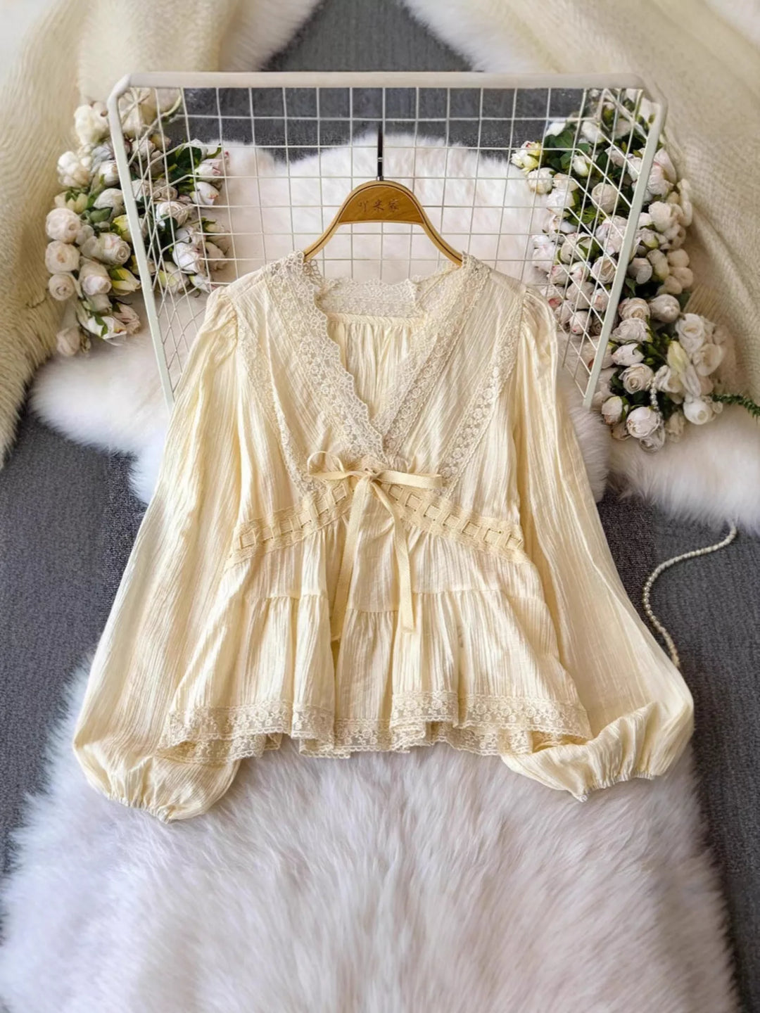 Lace Detail V-Neck Blouse