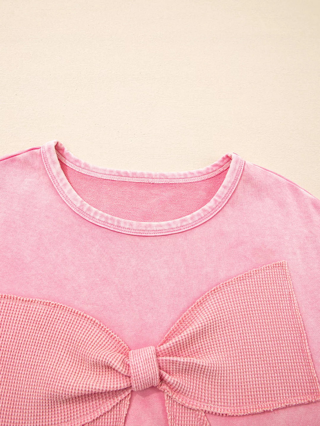 Mineral Wash Bow Patchwork Sweatshirt
