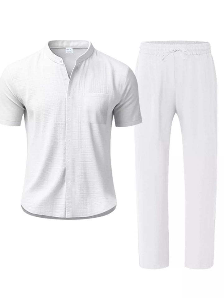 Men's Full Size Casual Button Up Short Sleeve Shirt and Pants Set Plus Size