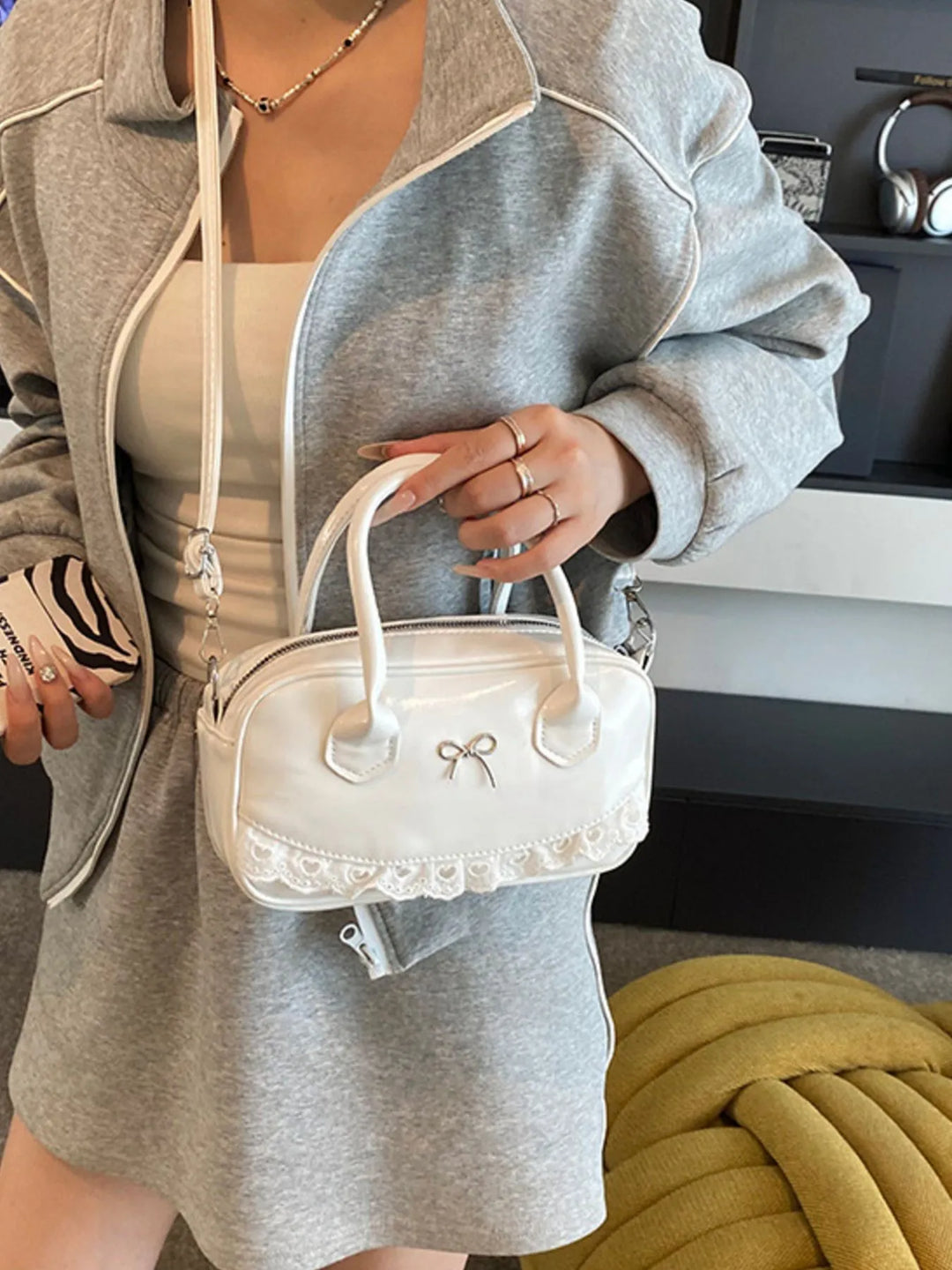 Lace Detail Bow Crossbody Bag