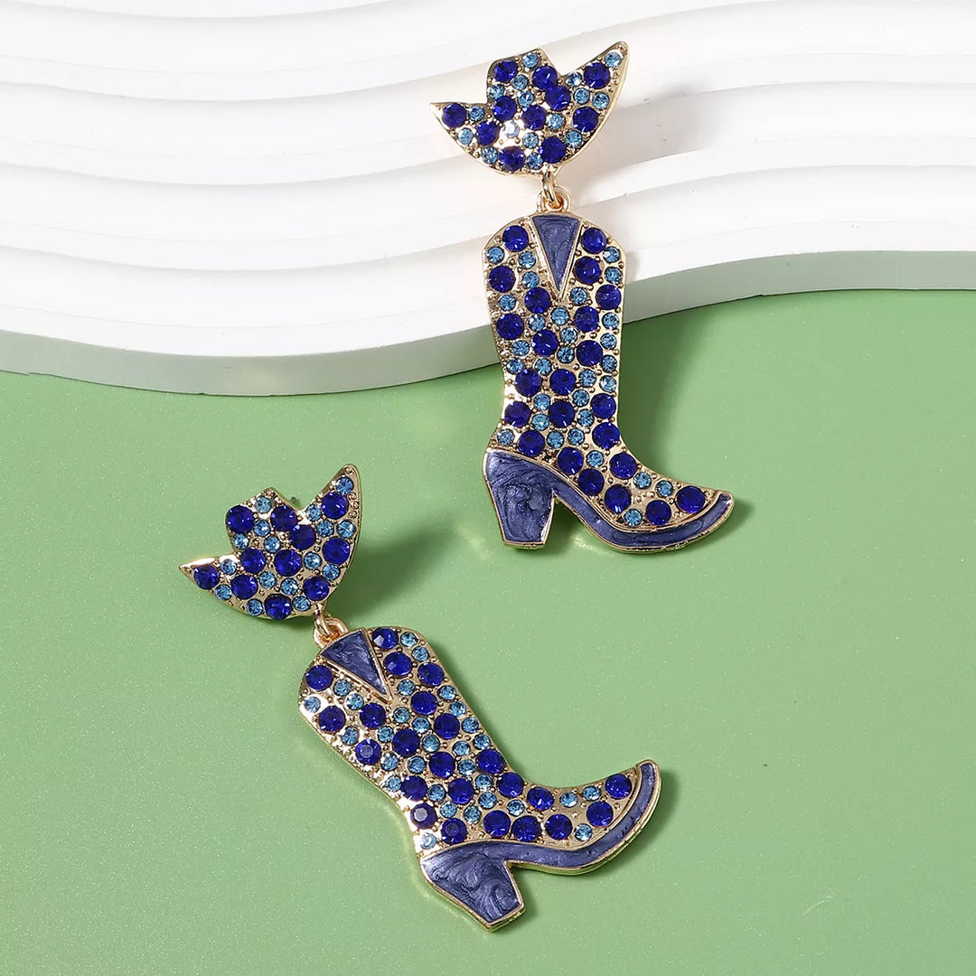 Rhinestone Cowboy Boot Dangle Earrings