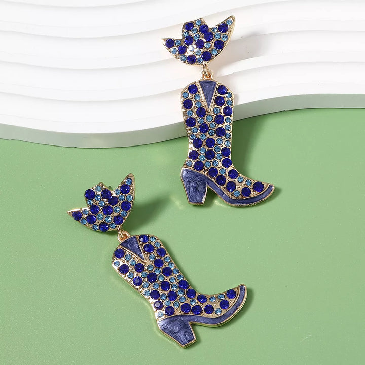 Rhinestone Cowboy Boot Dangle Earrings