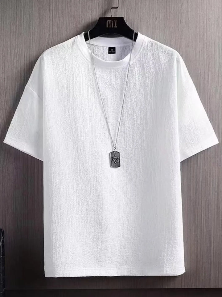 Men's Plus Size Textured Round Neck T-Shirt