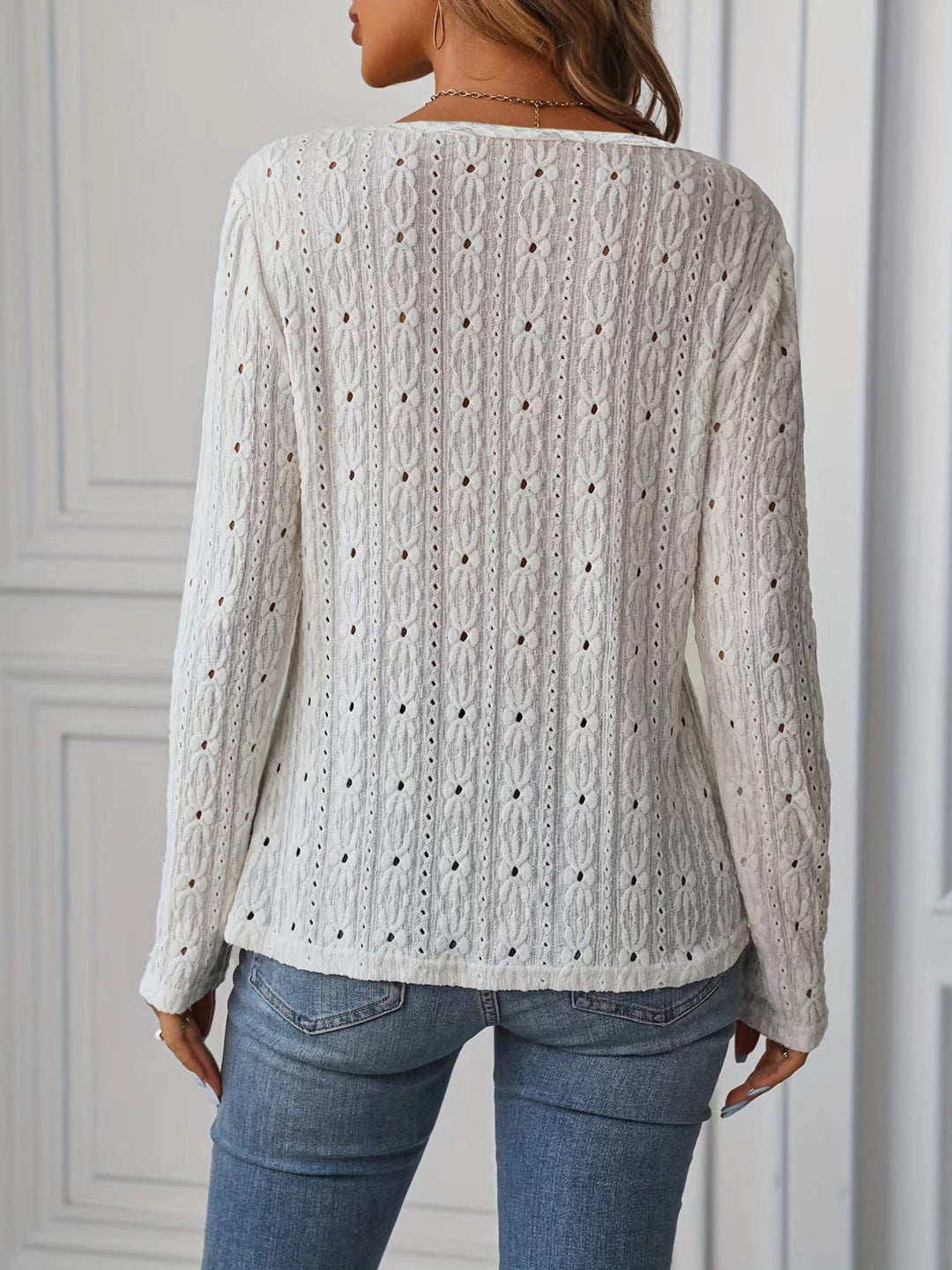 Eyelet Round Neck Blouse