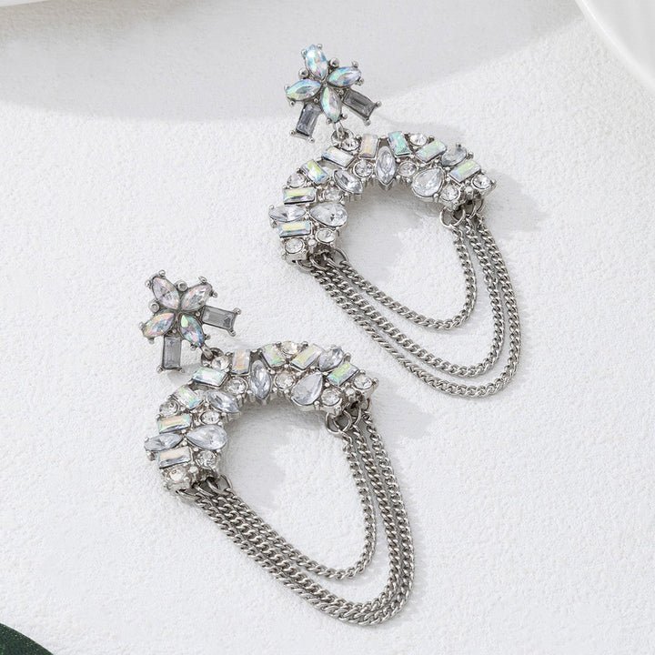 Trending Fashion Chain Rhinestone Drop Earrings For Women, Unique Versatile Light Luxury Alloy Ear Jewelry, Geometric Stud Earrings