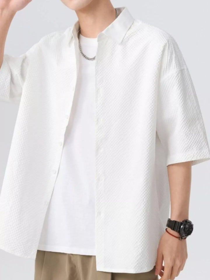 Men's Full Size Textured Short-Sleeve Shirt Plus Size