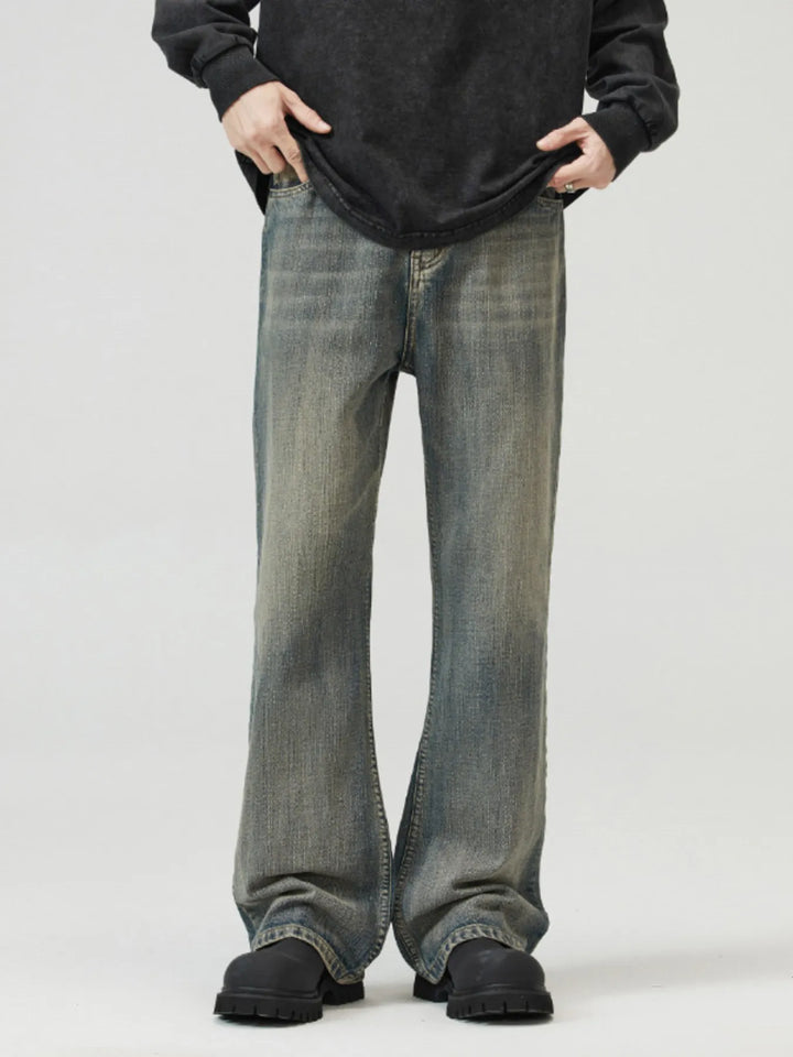 Men's Full Size Vintage Wash Wide Leg Jeans Plus Size