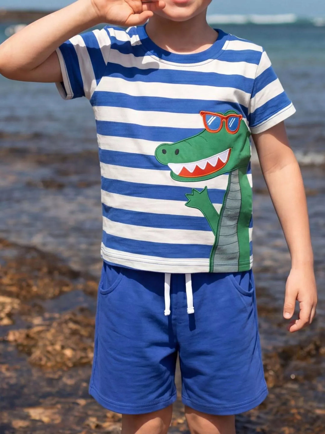 Children‘s Striped Crocodile T-Shirt and Shorts Set